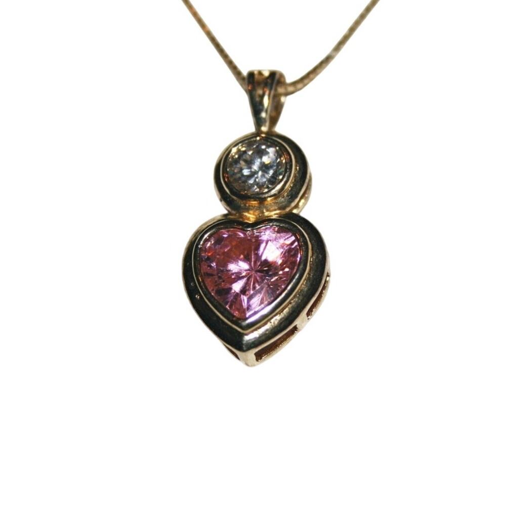 Vintage Sterling Silver Vermeil and Pink Gemstone Pendant Necklace
